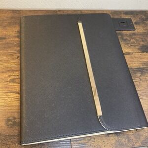Padfolio Professional Black Faux Leather Folder Portfolio w/ Gold Accent